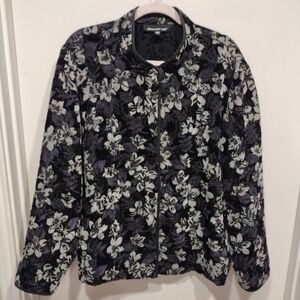 Briggs NY Women's Black & Gray Floral Tapestry High Neck Jacket Blazer Sz 20W